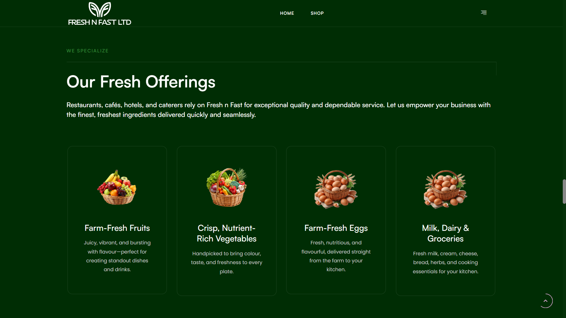 Fresh n Fast website screenshot by OSS Infotech