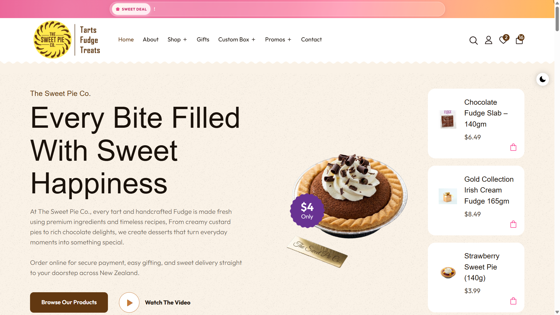 The Sweet Pie Co. website screenshot by OSS Infotech
